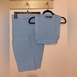 Forever 21 Ribbed Baby Blue Top and Skirt Set Size: M